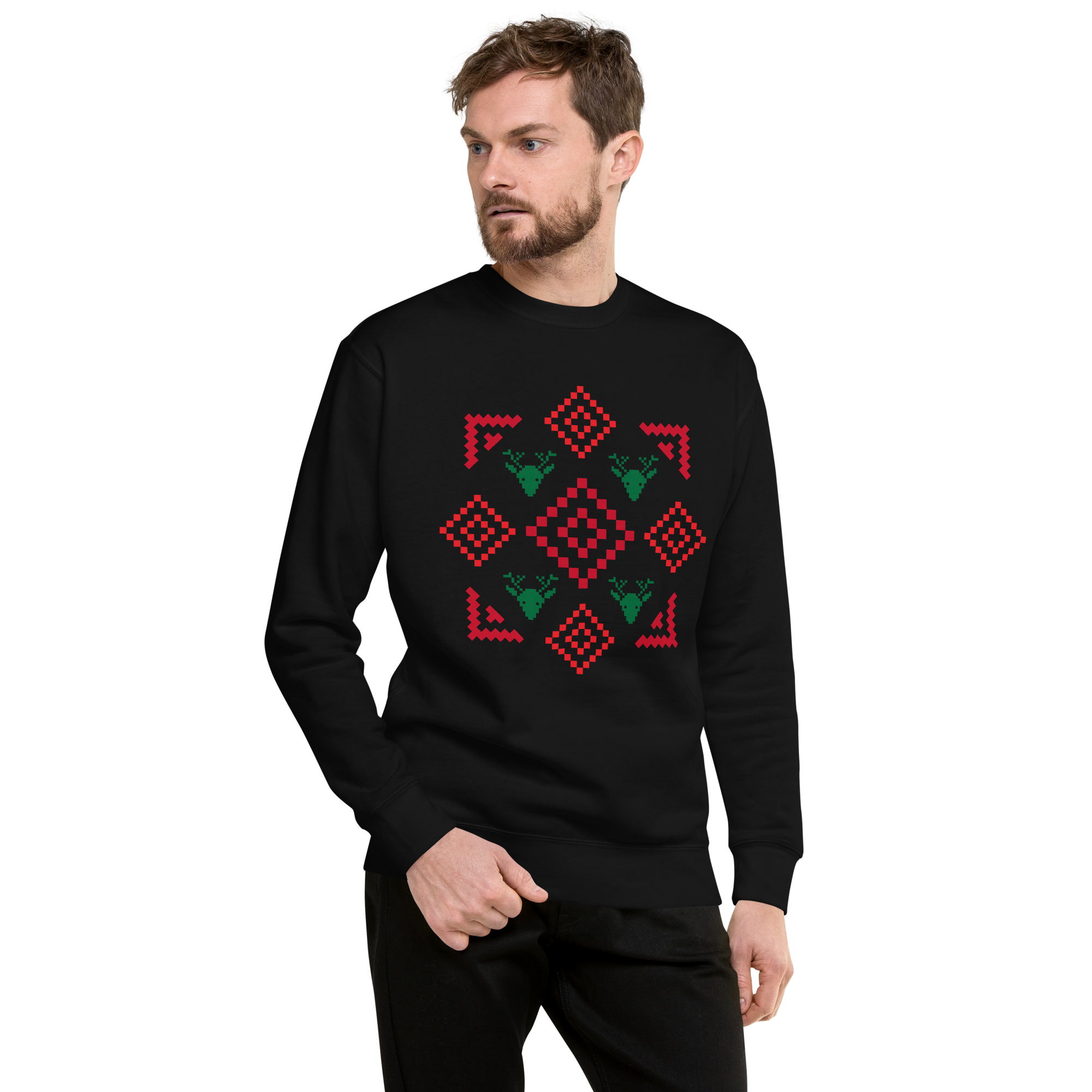 Unisex Geometric Christmas Pattern Premium Printed Sweatshirt black