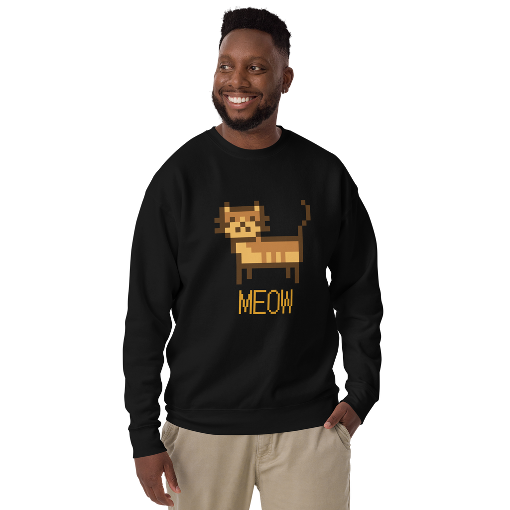 Unisex Pixel Cat Meow Premium Printed Sweatshirt charcoal-heather