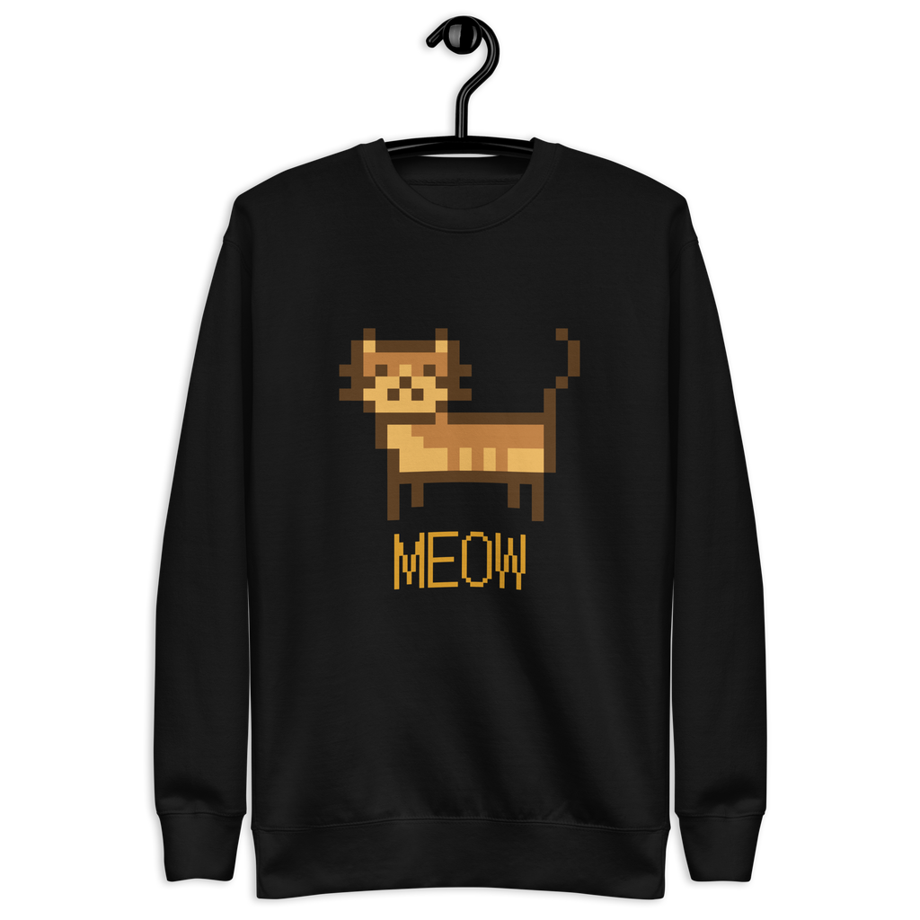 Unisex Pixel Cat Meow Premium Printed Sweatshirt forest-green