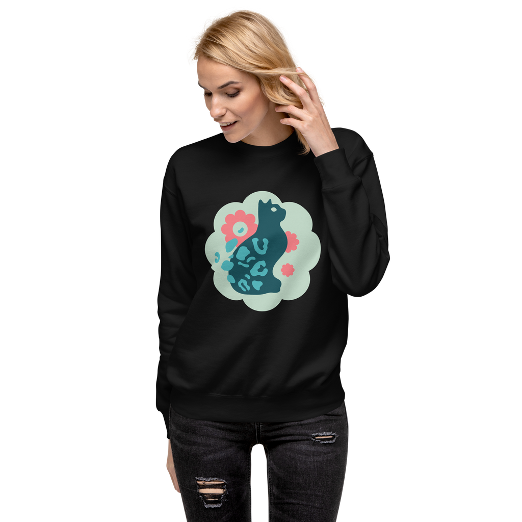 Unisex Cute Cat Floral Premium Printed Sweatshirt navy-blazer