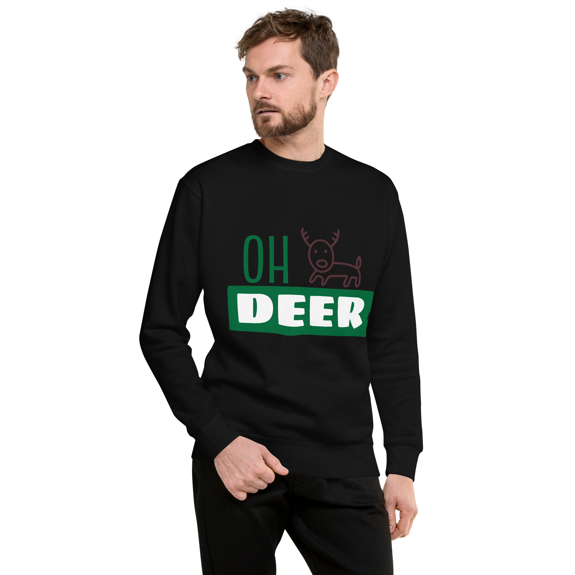 Unisex Deer Christmas Premium Printed Sweatshirt white