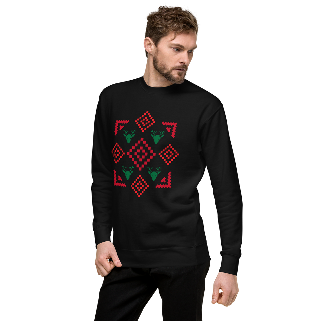 Unisex Geometric Christmas Pattern Premium Printed Sweatshirt black