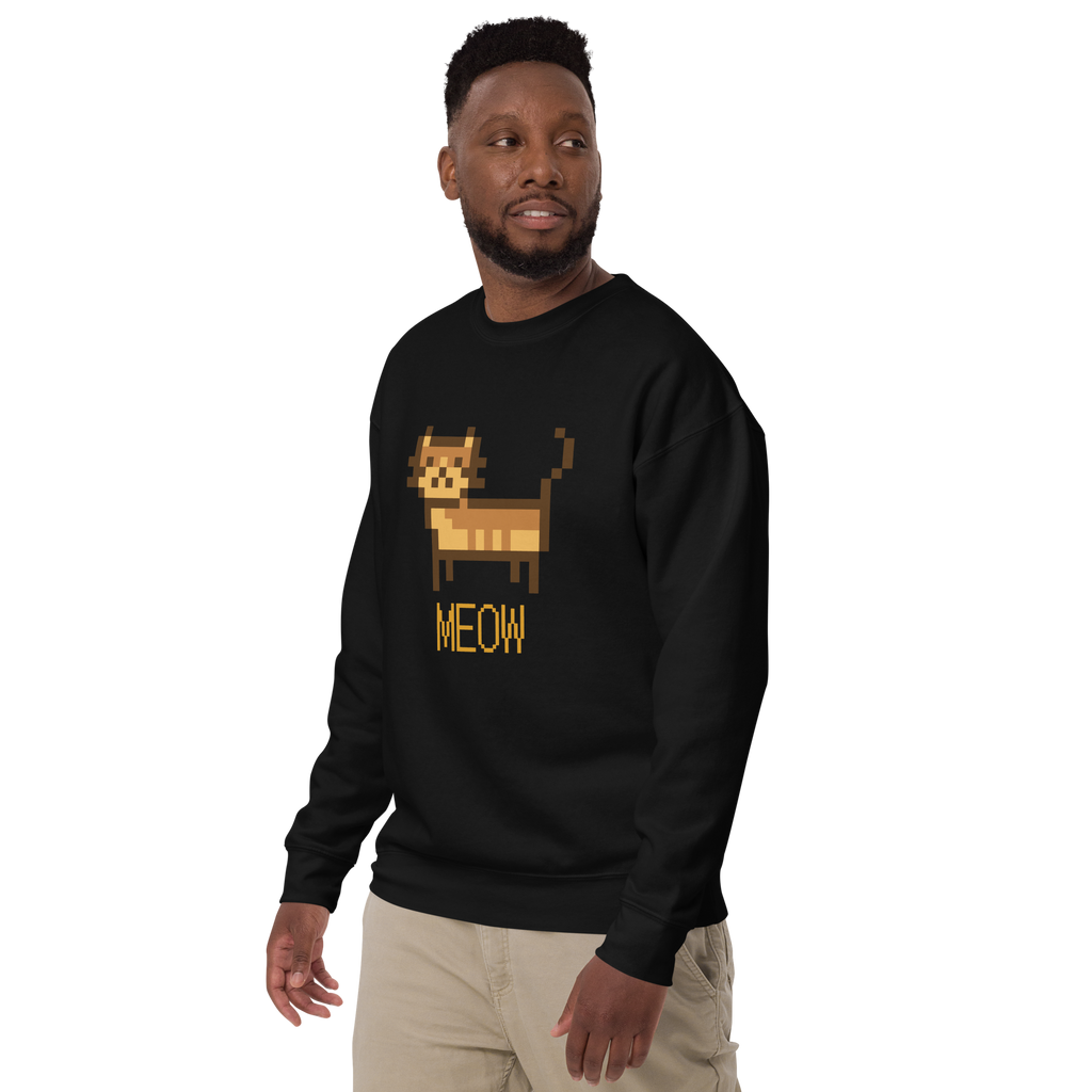 Unisex Pixel Cat Meow Premium Printed Sweatshirt charcoal-heather