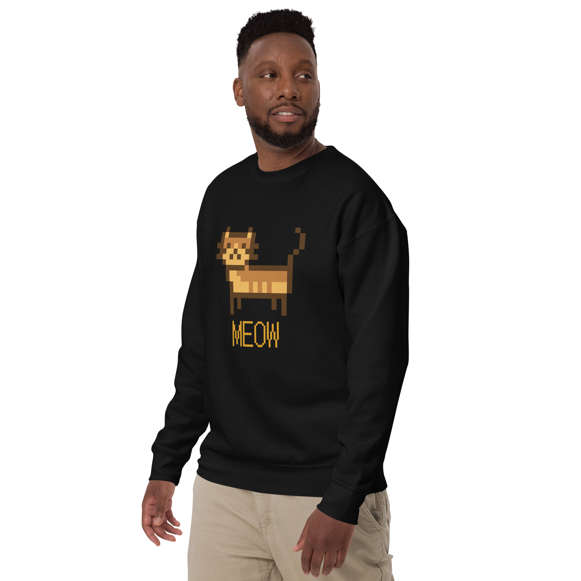 Unisex Pixel Cat Meow Premium Printed Sweatshirt charcoal-heather