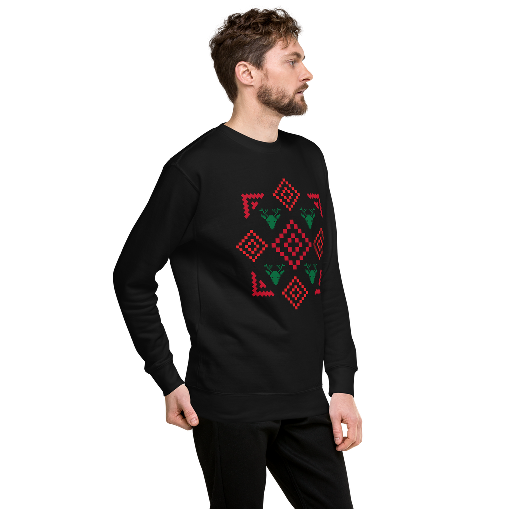 Unisex Geometric Christmas Pattern Premium Printed Sweatshirt black