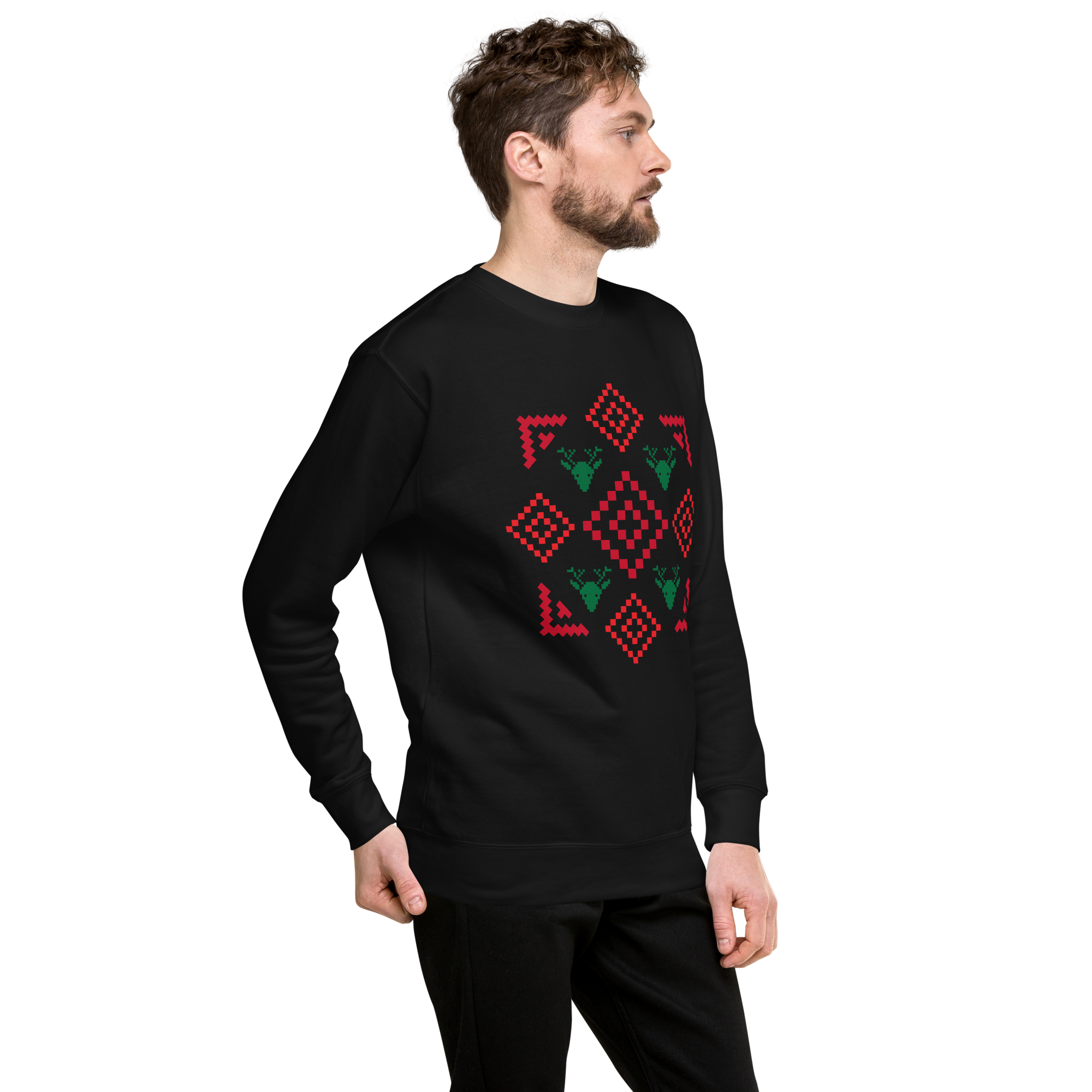 Unisex Geometric Christmas Pattern Premium Printed Sweatshirt black