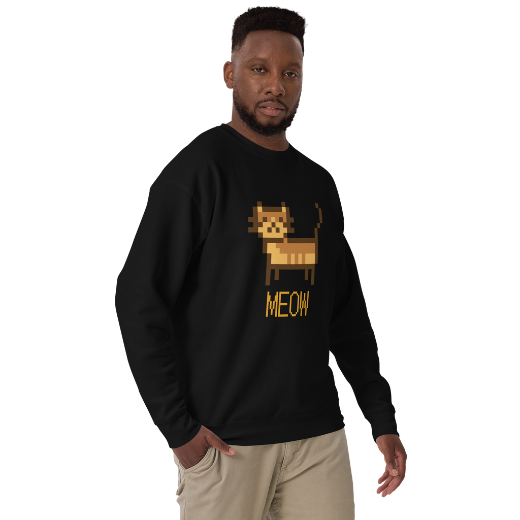 Unisex Pixel Cat Meow Premium Printed Sweatshirt charcoal-heather