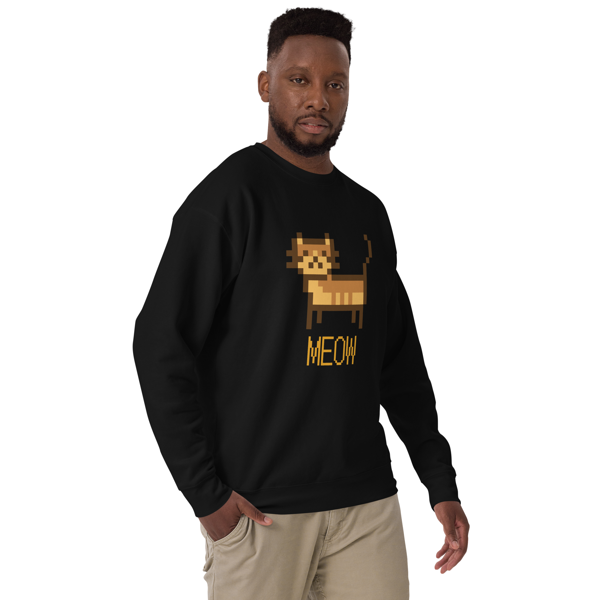Unisex Pixel Cat Meow Premium Printed Sweatshirt charcoal-heather
