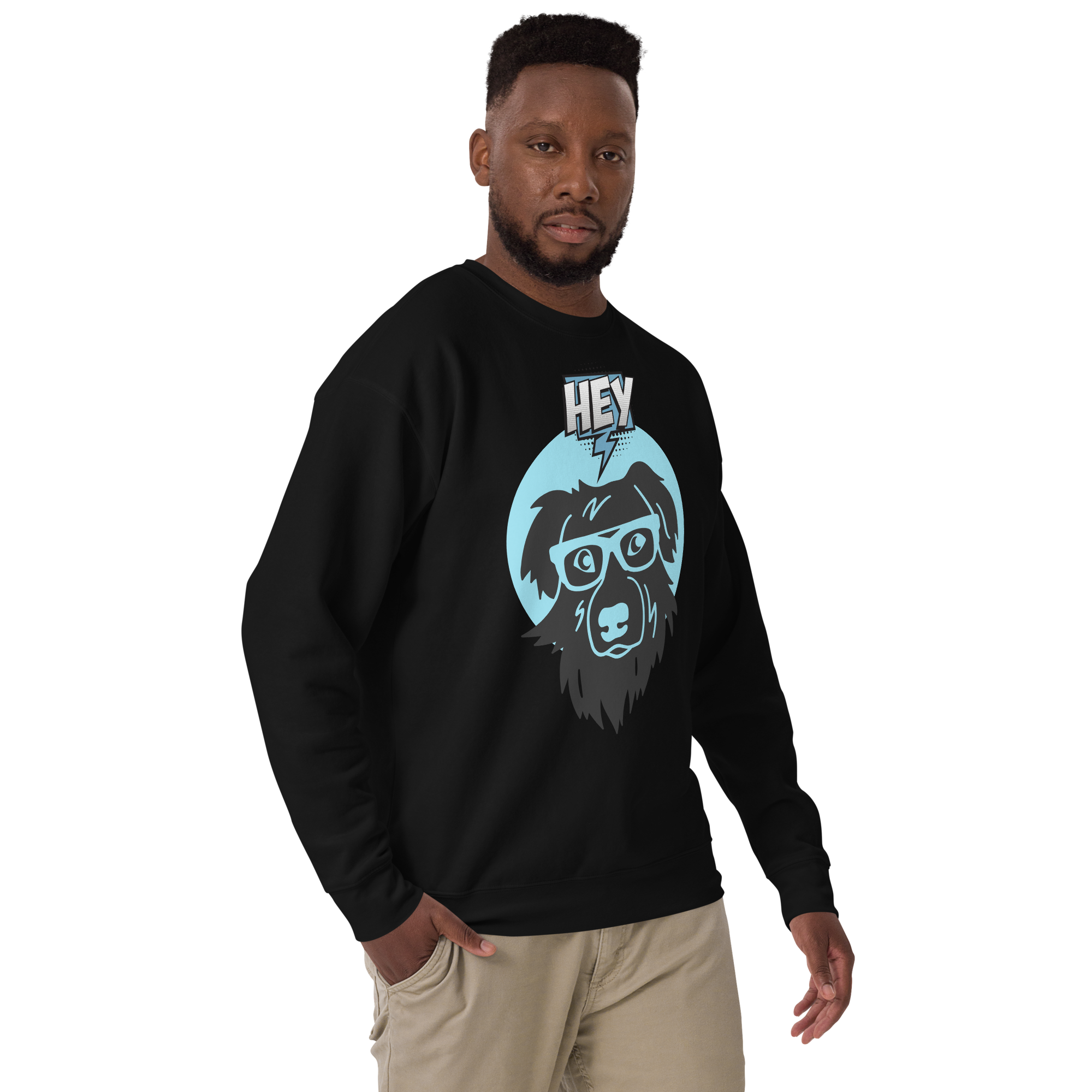 Unisex Hey Dog Graphic Premium Printed Sweatshirt white