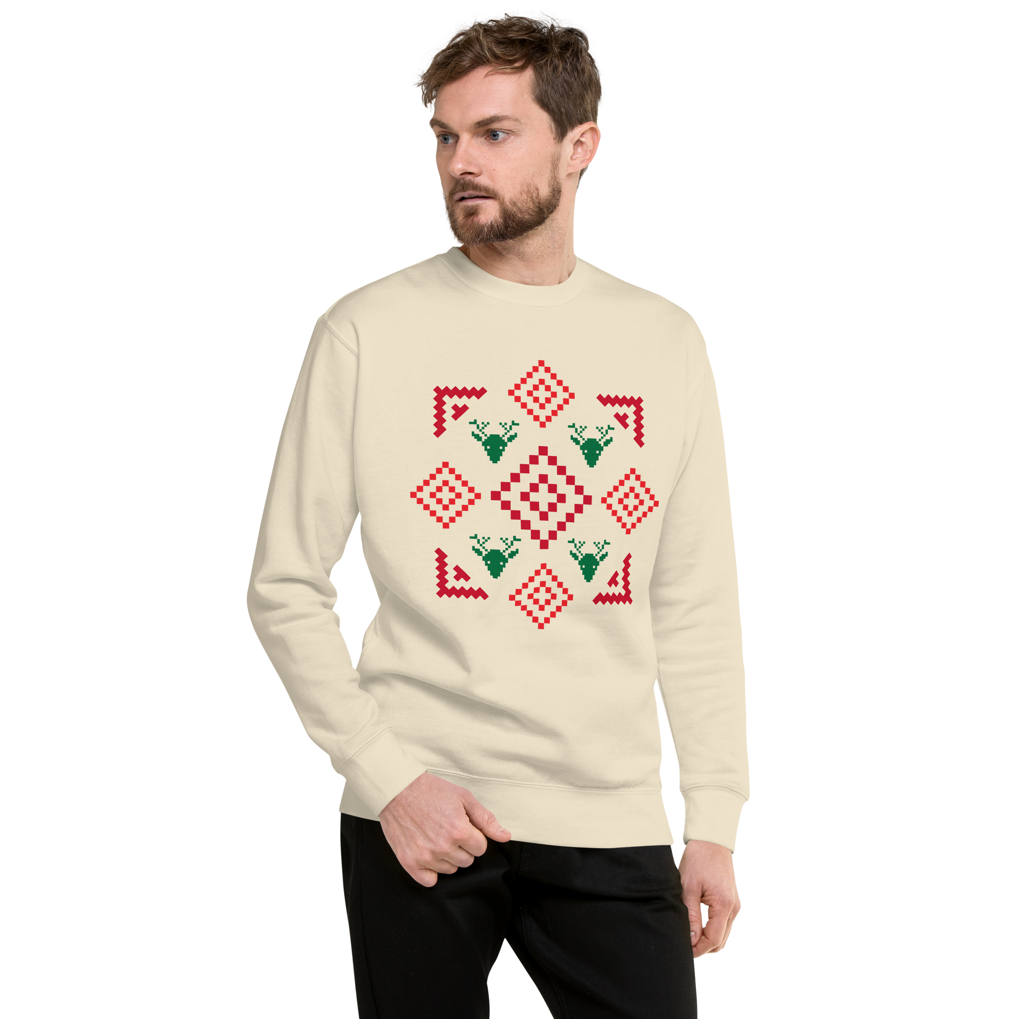 Unisex Geometric Christmas Pattern Premium Printed Sweatshirt dusty-rose