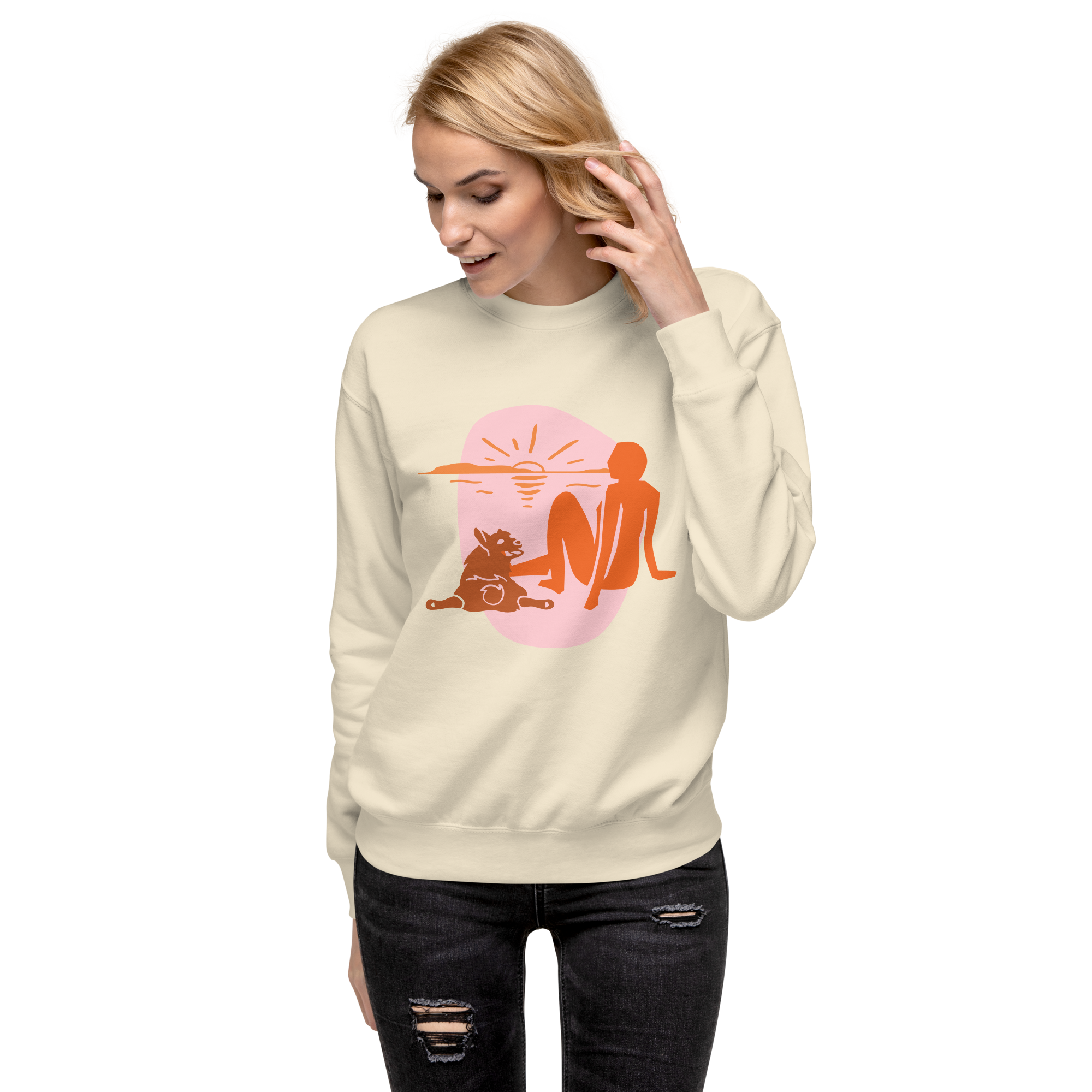 Unisex Woman With Cat Premium Printed Sweatshirt team-red
