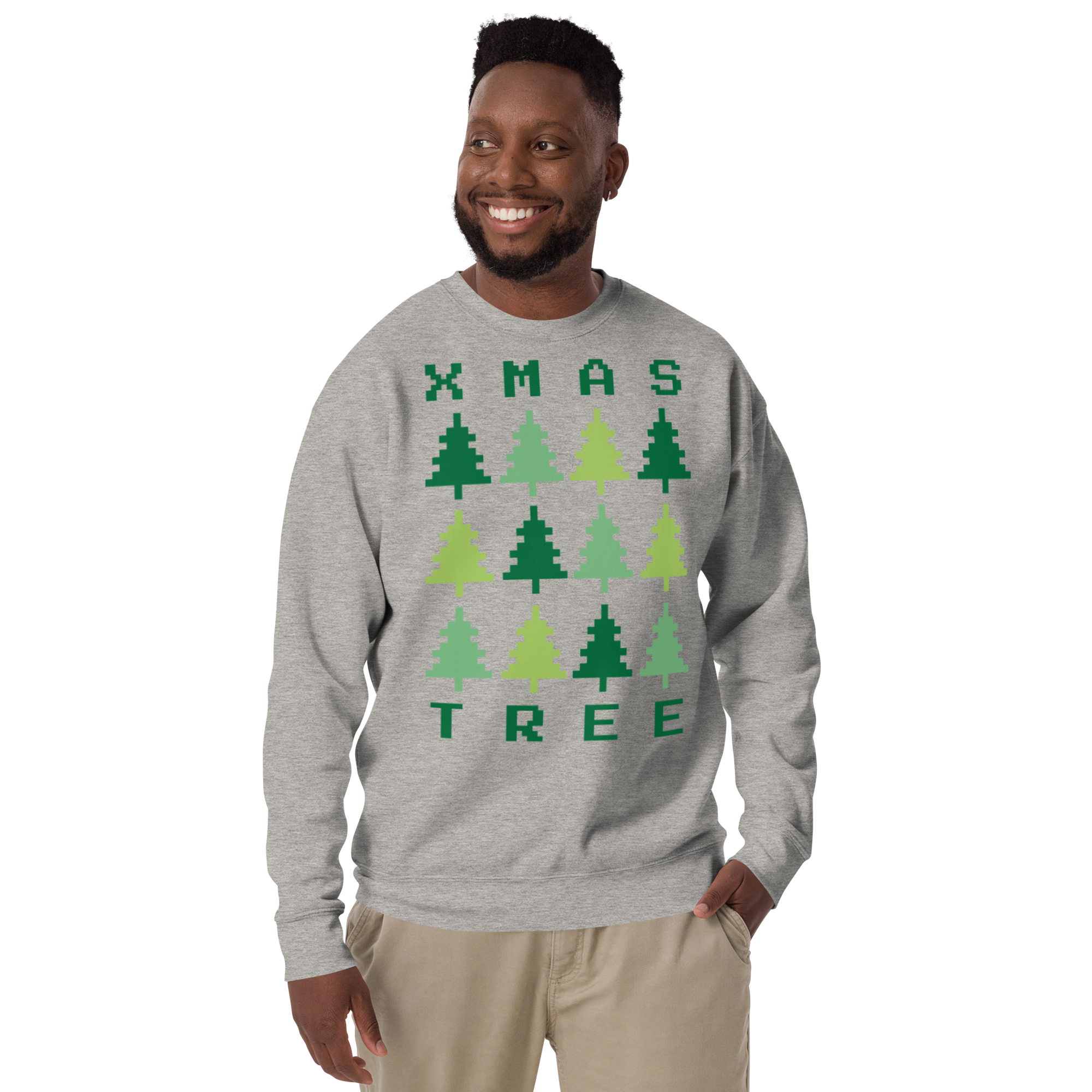 Unisex Xmas Tree Retro Premium Printed Sweatshirt carbon-grey