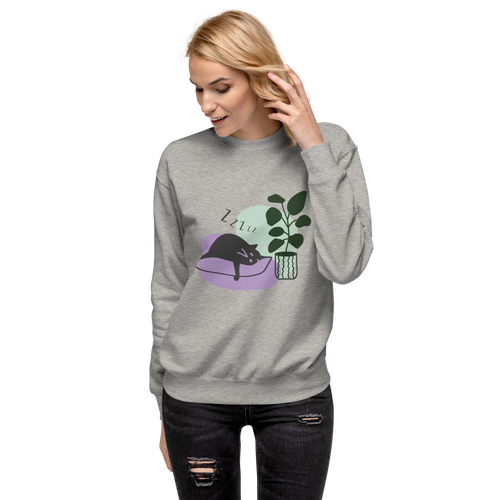 Unisex Cat Couch Premium Printed Sweatshirt forest-green