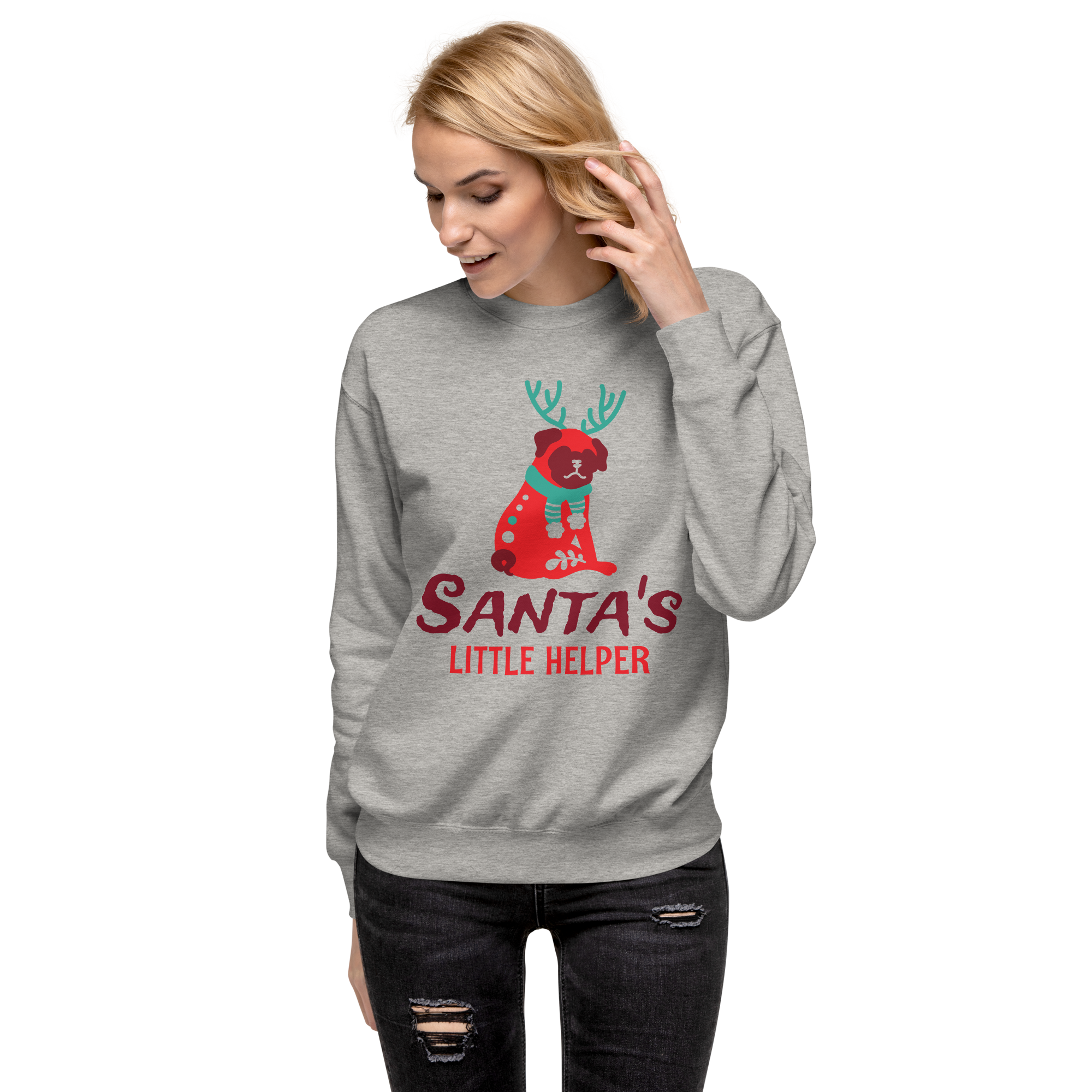 Unisex Santas Little Helper Dog Premium Printed Sweatshirt 