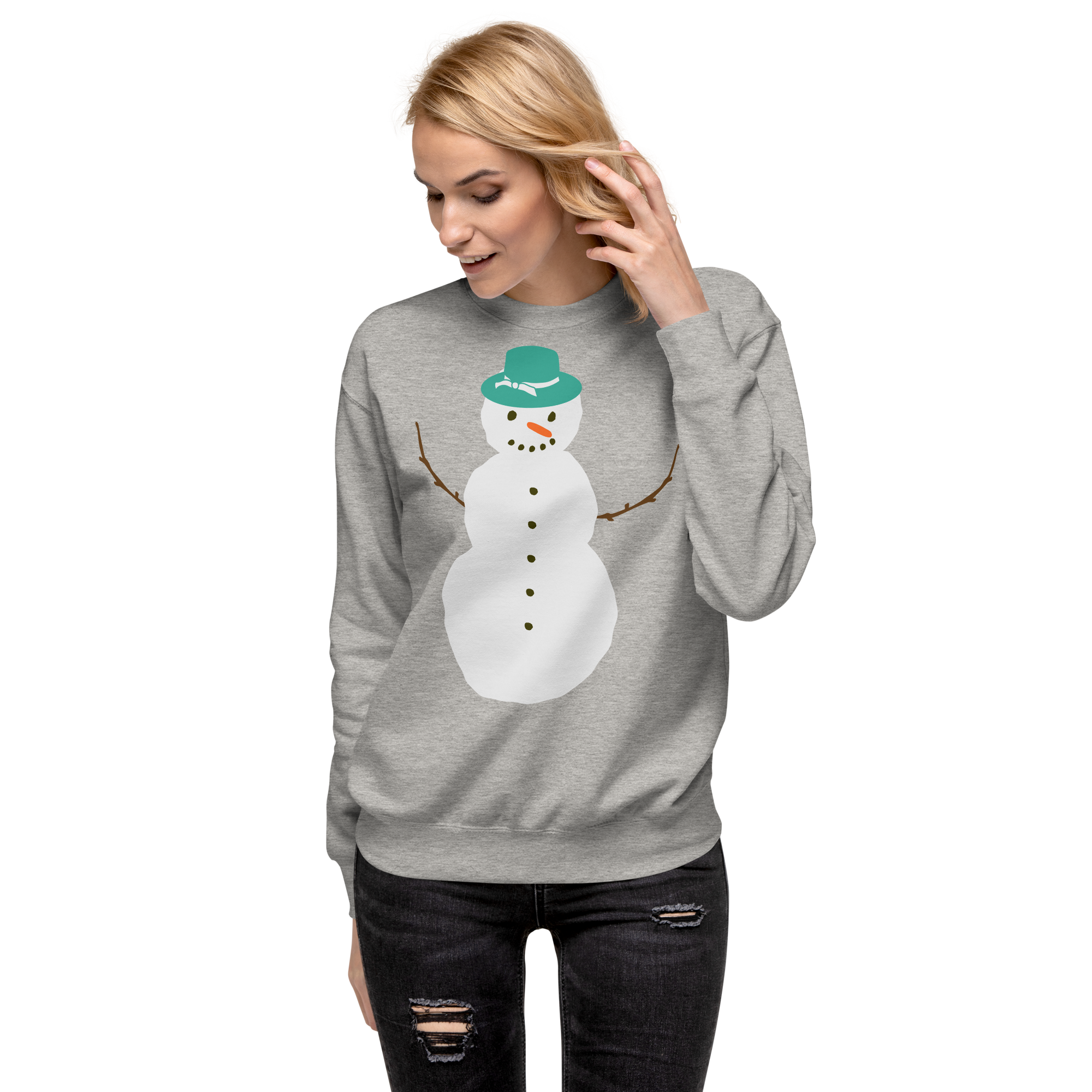 Unisex Snowman Christmas Premium Printed Sweatshirt forest-green