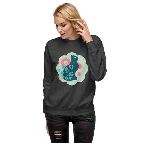 Unisex Cute Cat Floral Premium Printed Sweatshirt black