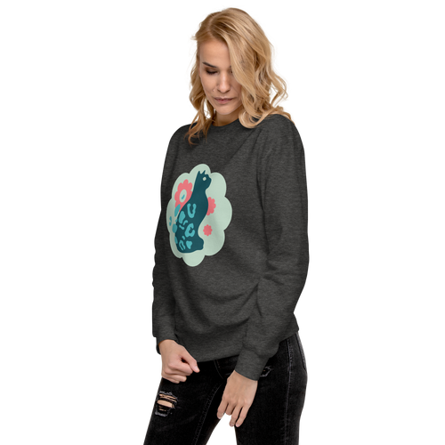 Unisex Cute Cat Floral Premium Printed Sweatshirt black