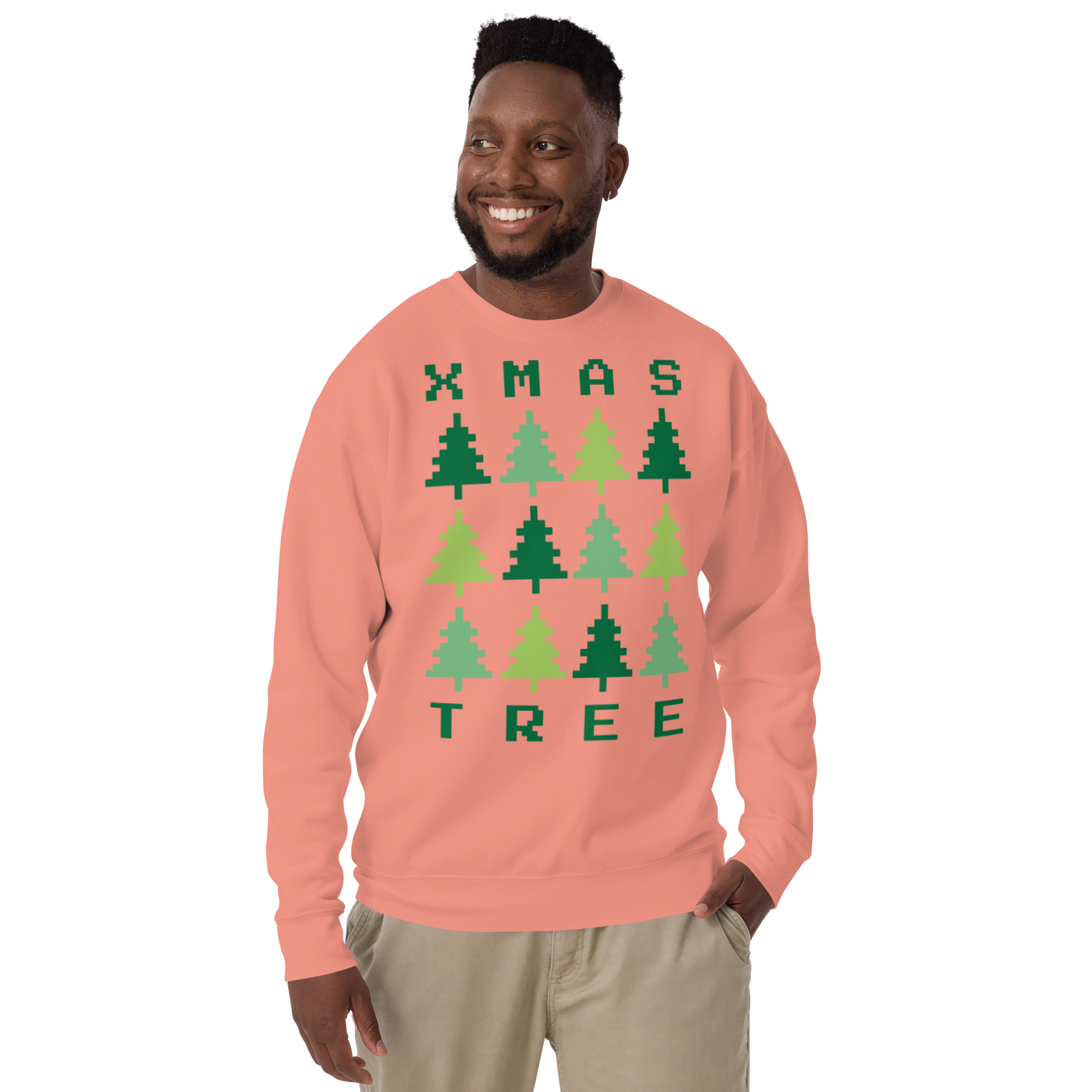 Unisex Xmas Tree Retro Premium Printed Sweatshirt dusty-rose