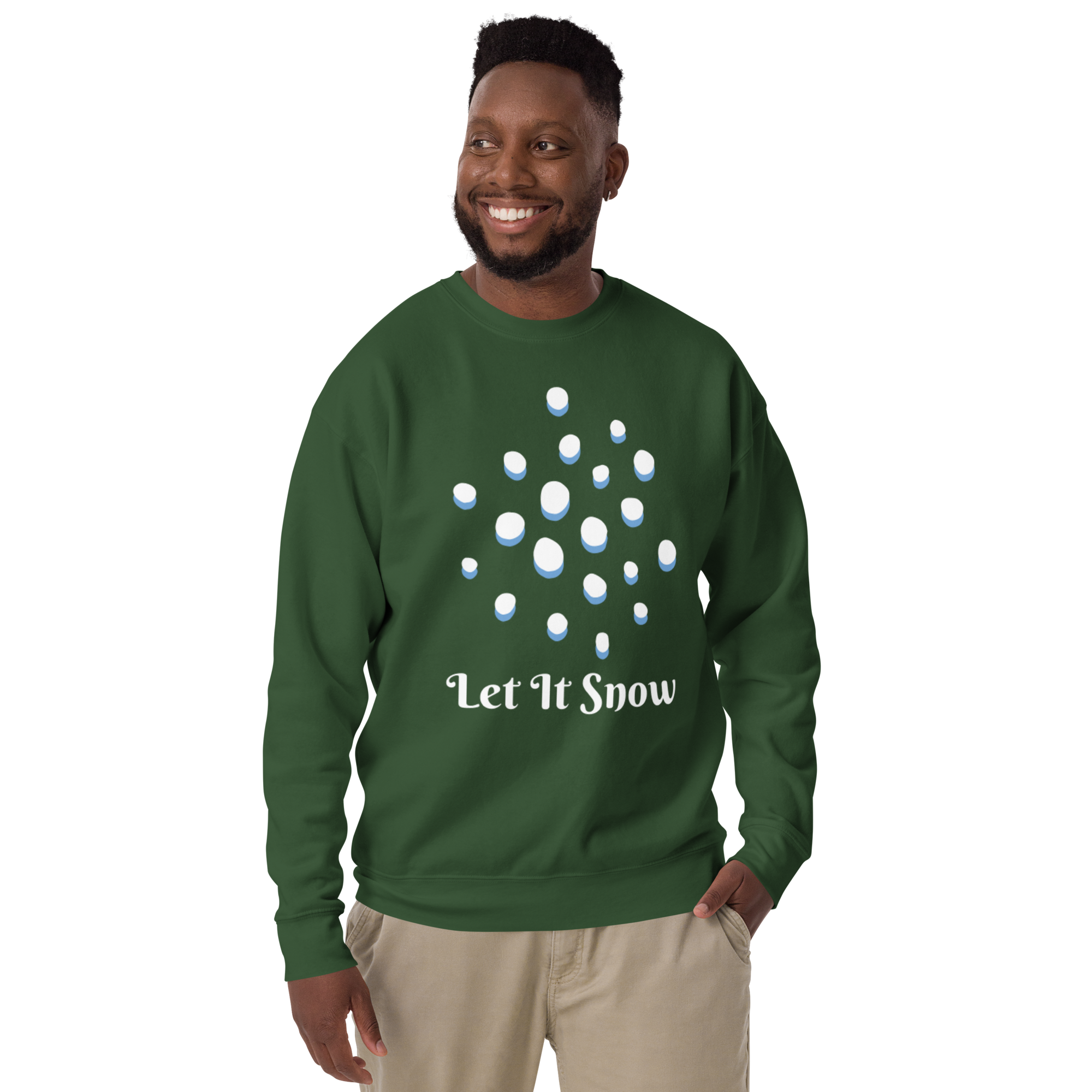 Unisex Let It Snow Winter Snowfall Premium Printed Sweatshirt forest-green