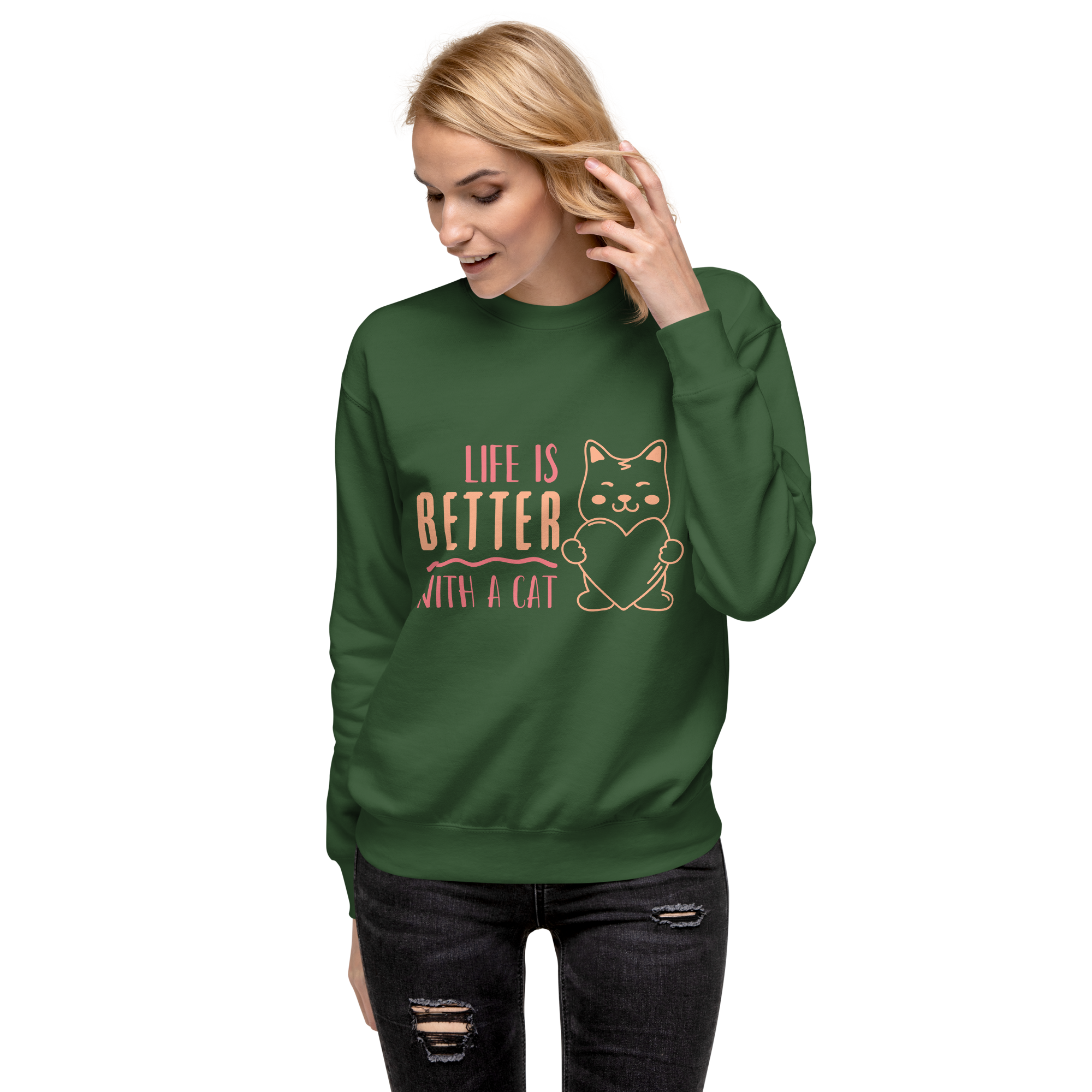 Unisex Life Is Better With A Cat Premium Printed Sweatshirt team-royal