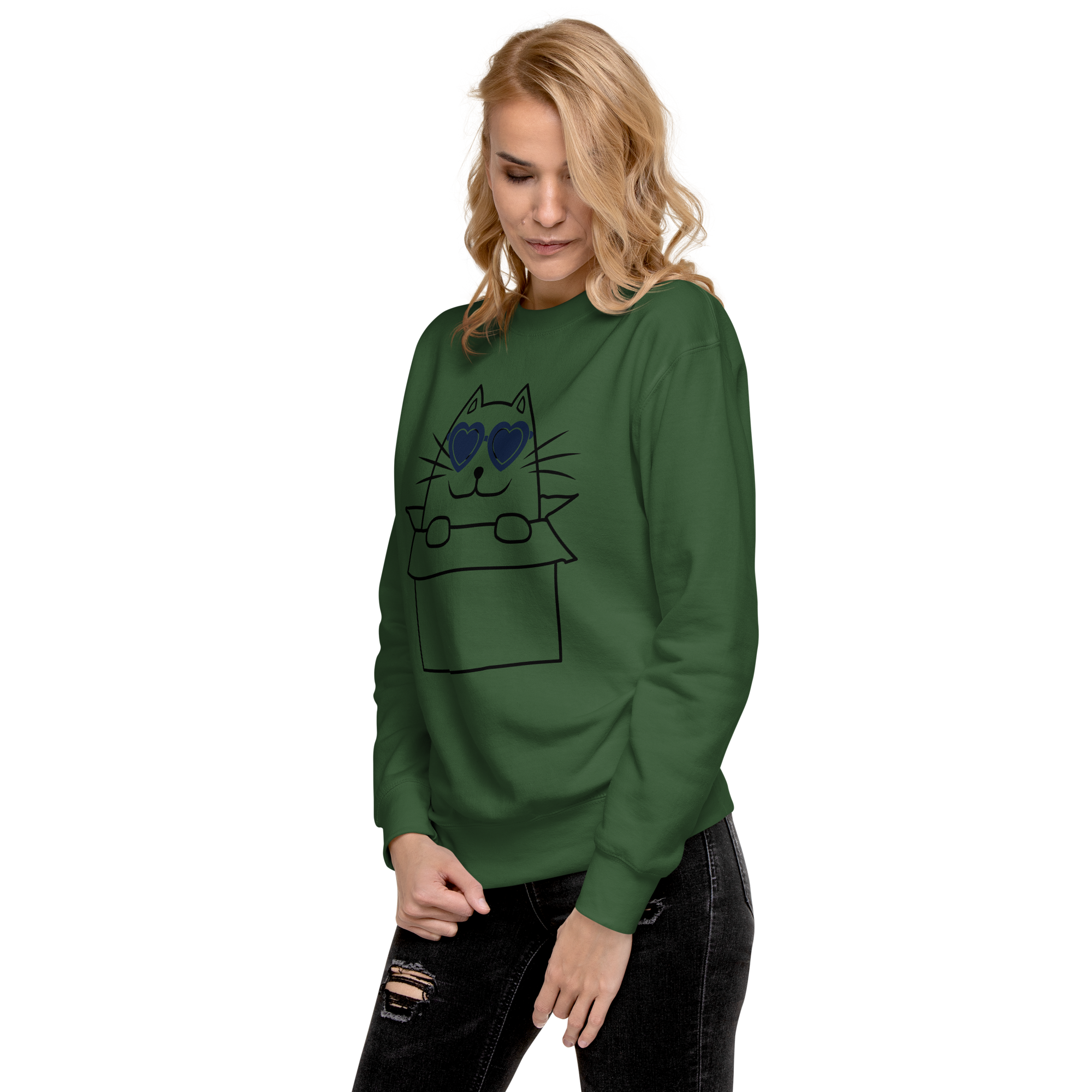 Unisex Cat In A Box Premium Printed Sweatshirt bone