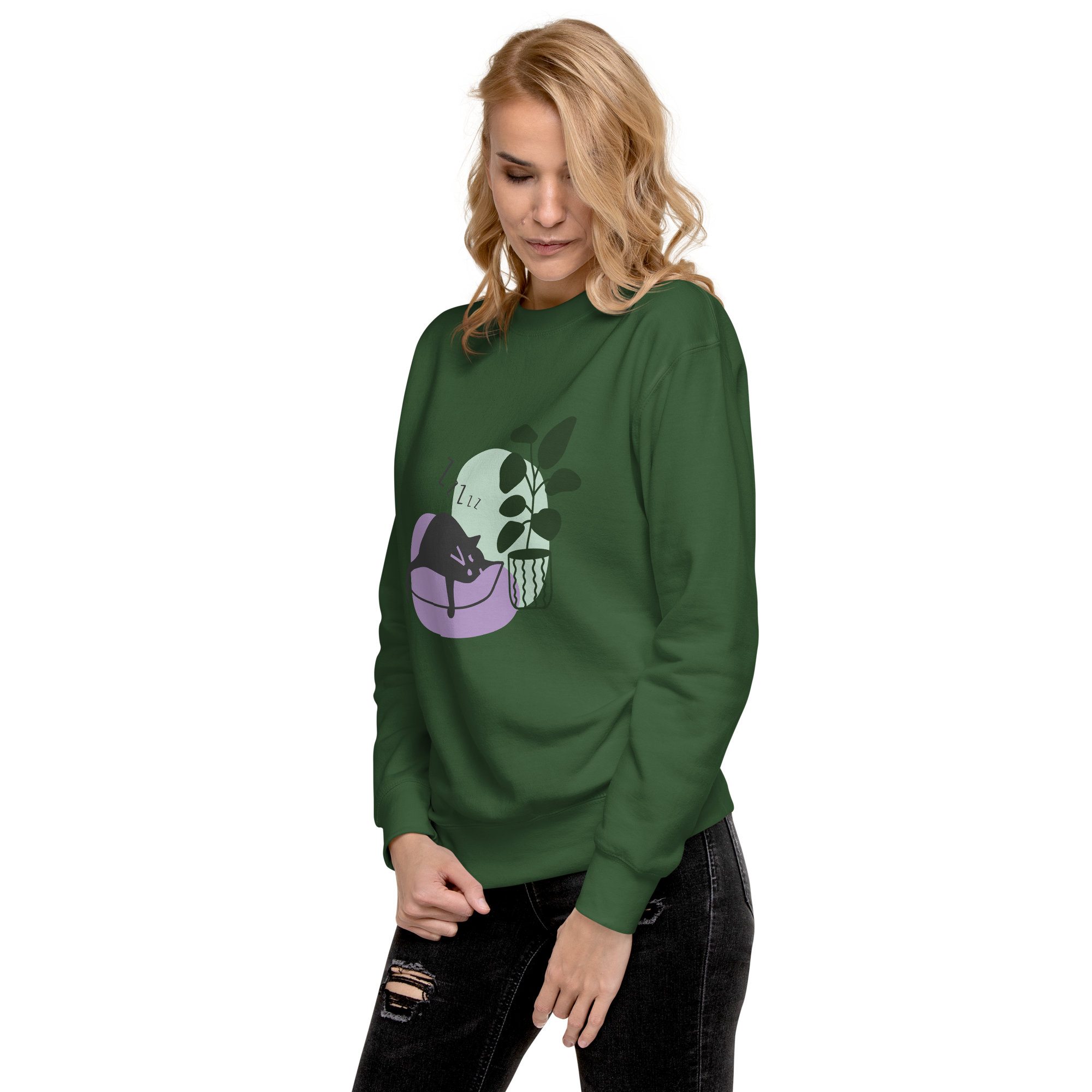 Unisex Cat Couch Premium Printed Sweatshirt 