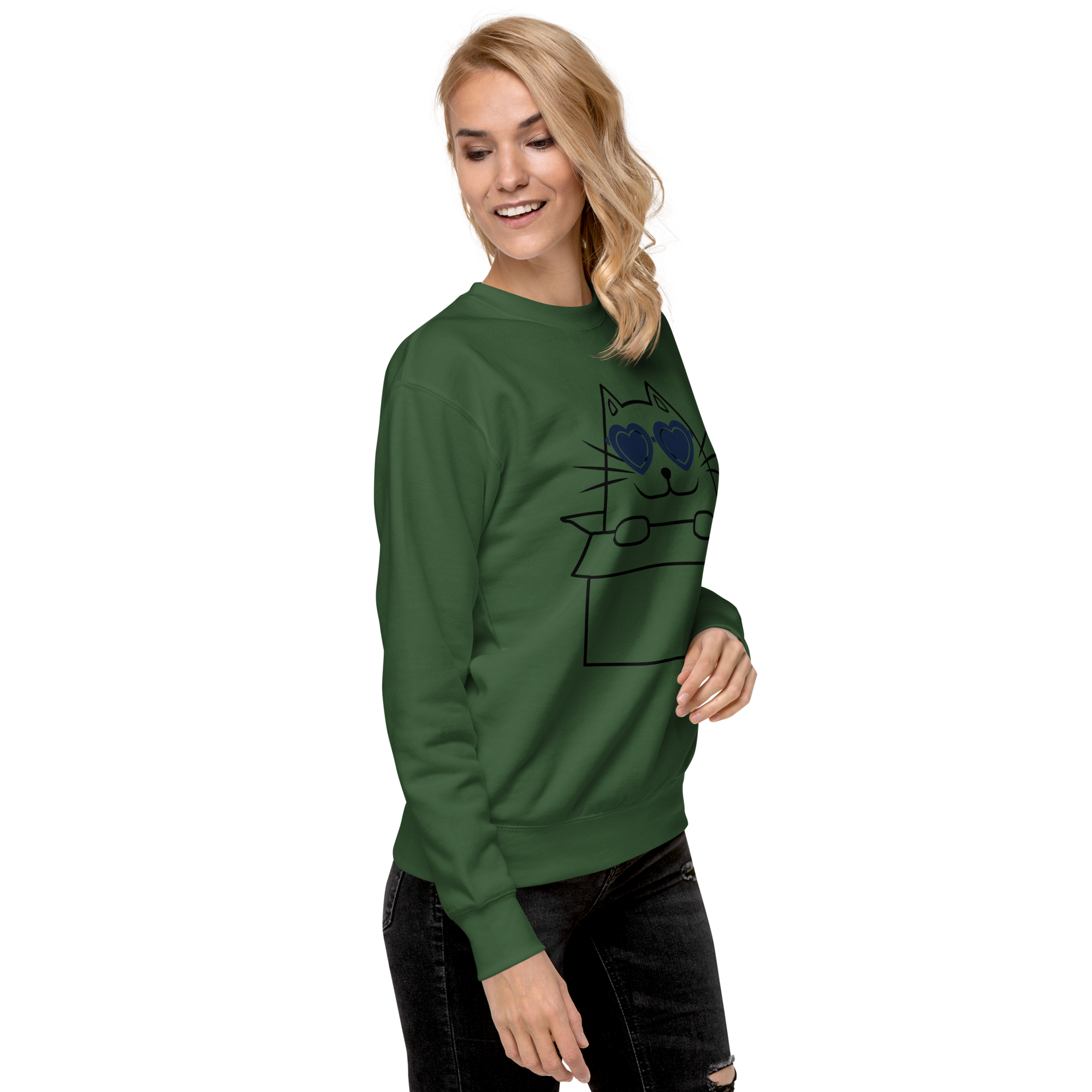 Unisex Cat In A Box Premium Printed Sweatshirt white