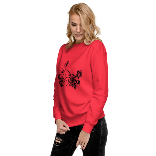Unisex Floral Bunny Graphic Premium Printed Sweatshirt team-red