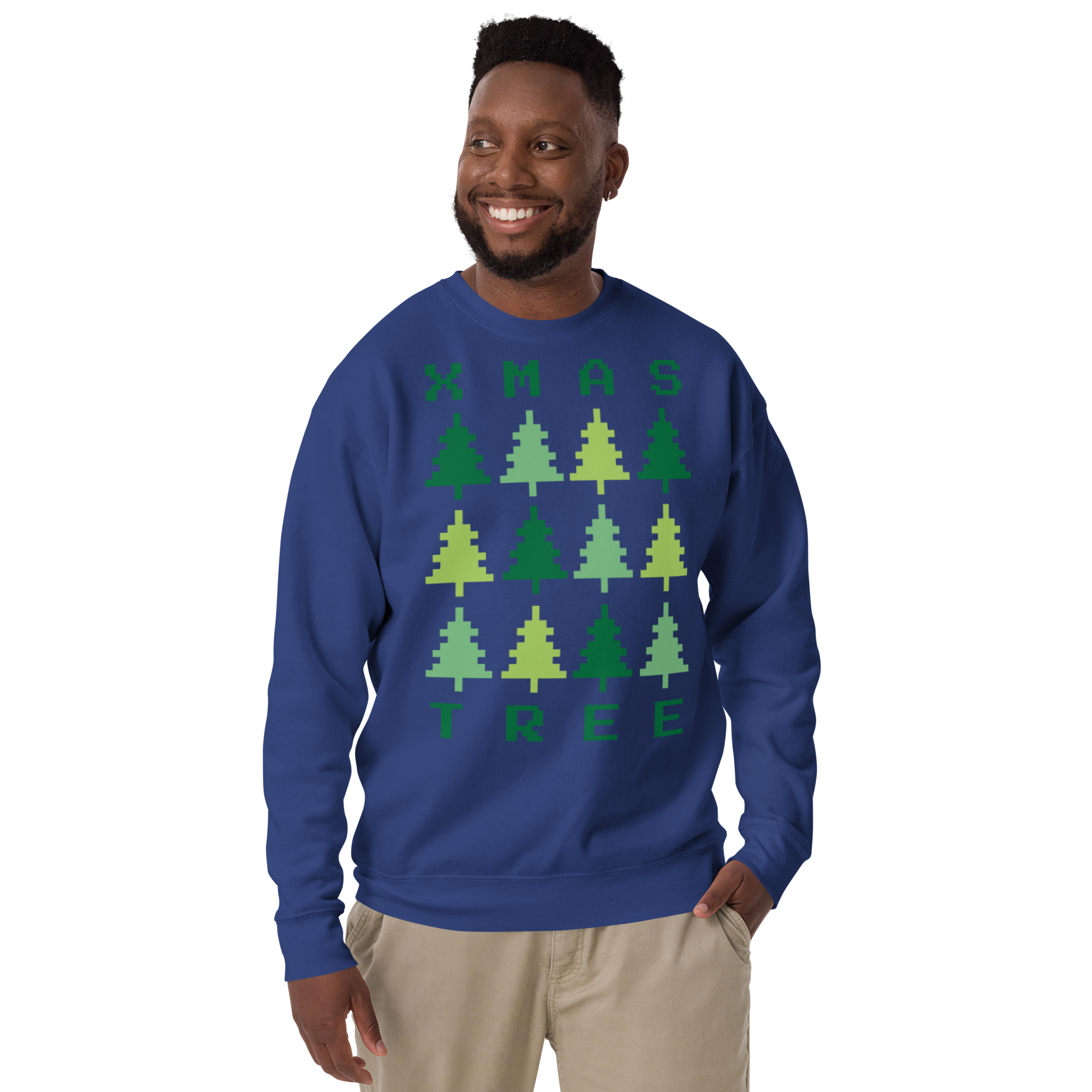 Unisex Xmas Tree Retro Premium Printed Sweatshirt black