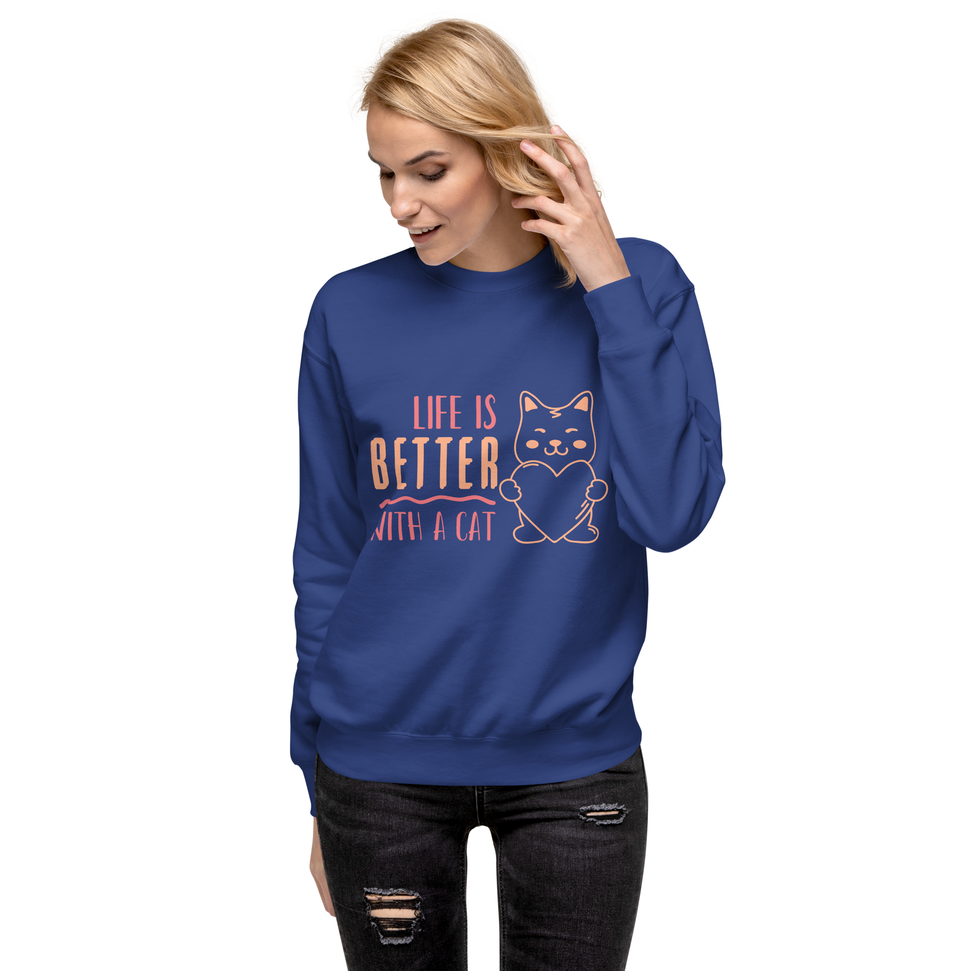 Unisex Life Is Better With A Cat Premium Printed Sweatshirt navy-blazer