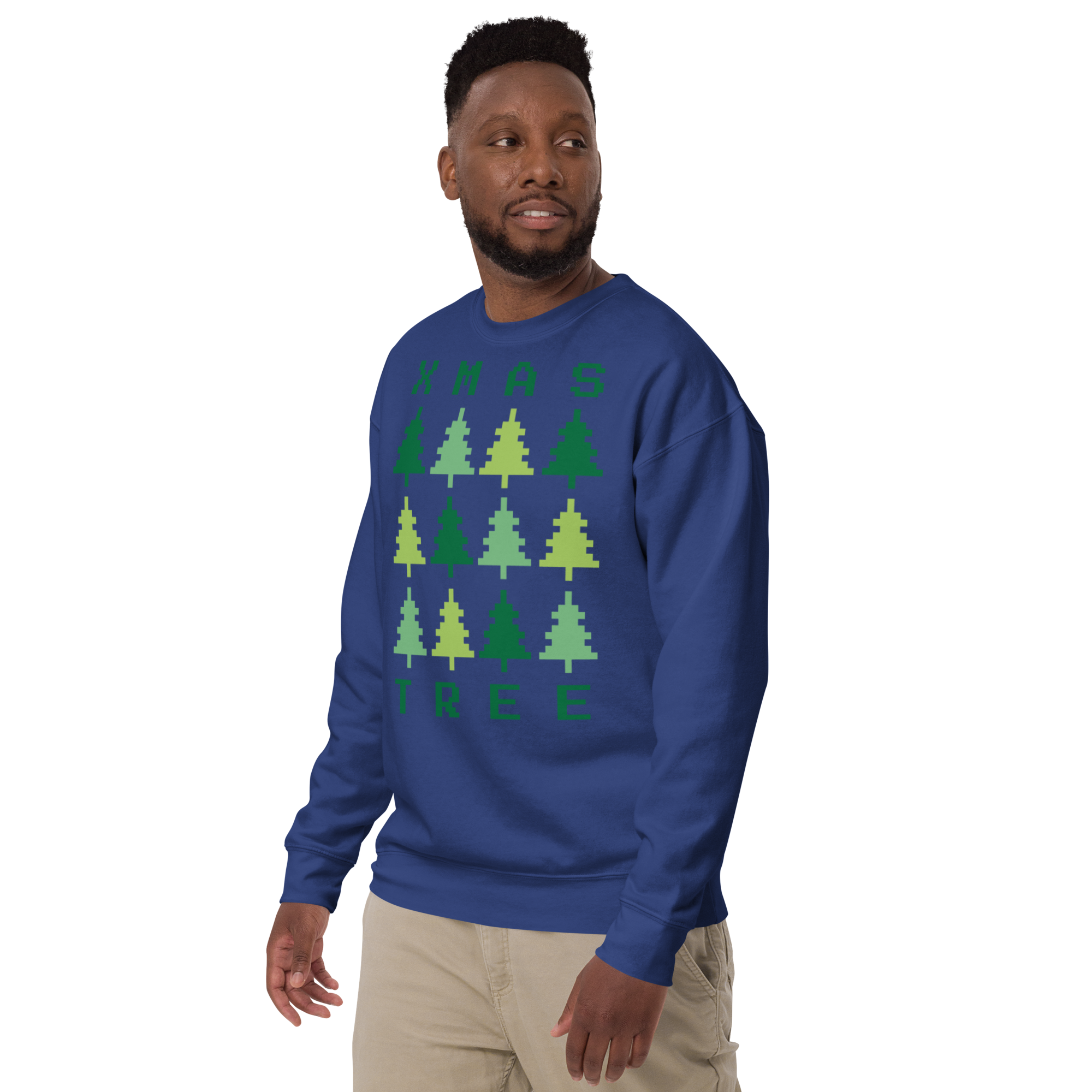 Unisex Xmas Tree Retro Premium Printed Sweatshirt black