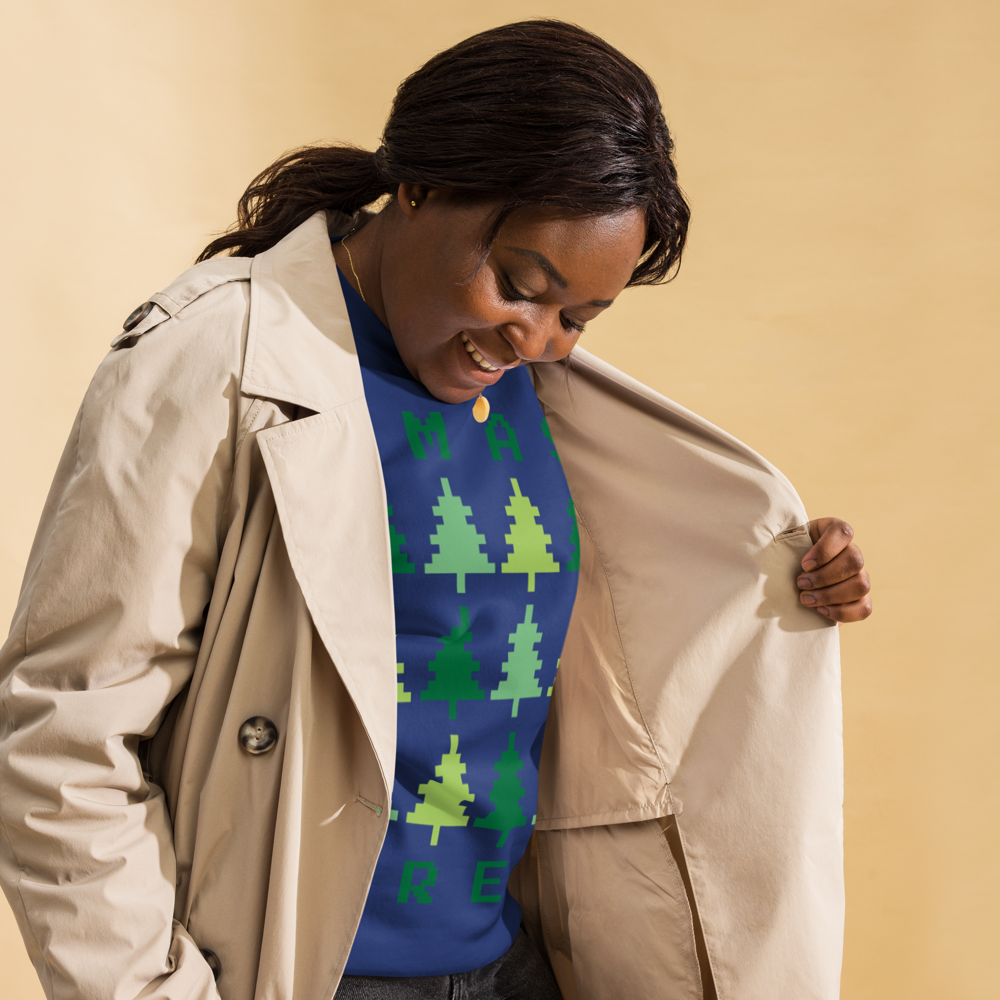 Unisex Xmas Tree Retro Premium Printed Sweatshirt black