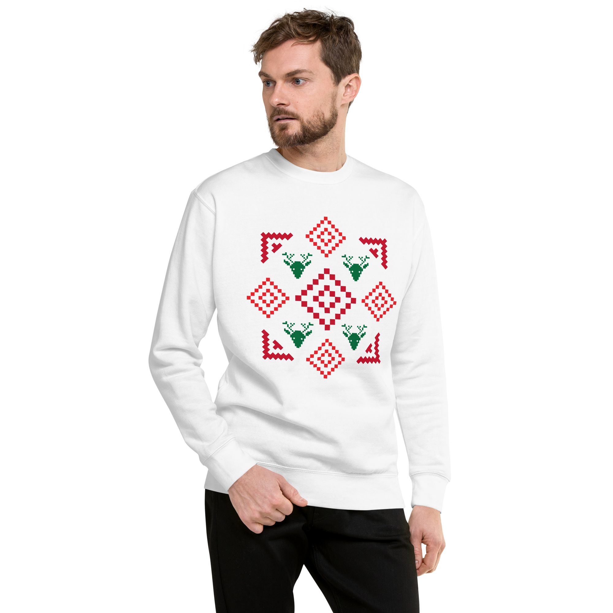 Unisex Geometric Christmas Pattern Premium Printed Sweatshirt carbon-grey