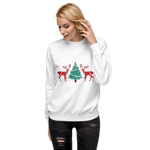 Unisex Reindeer With Christmas Tree Premium Printed Sweatshirt black