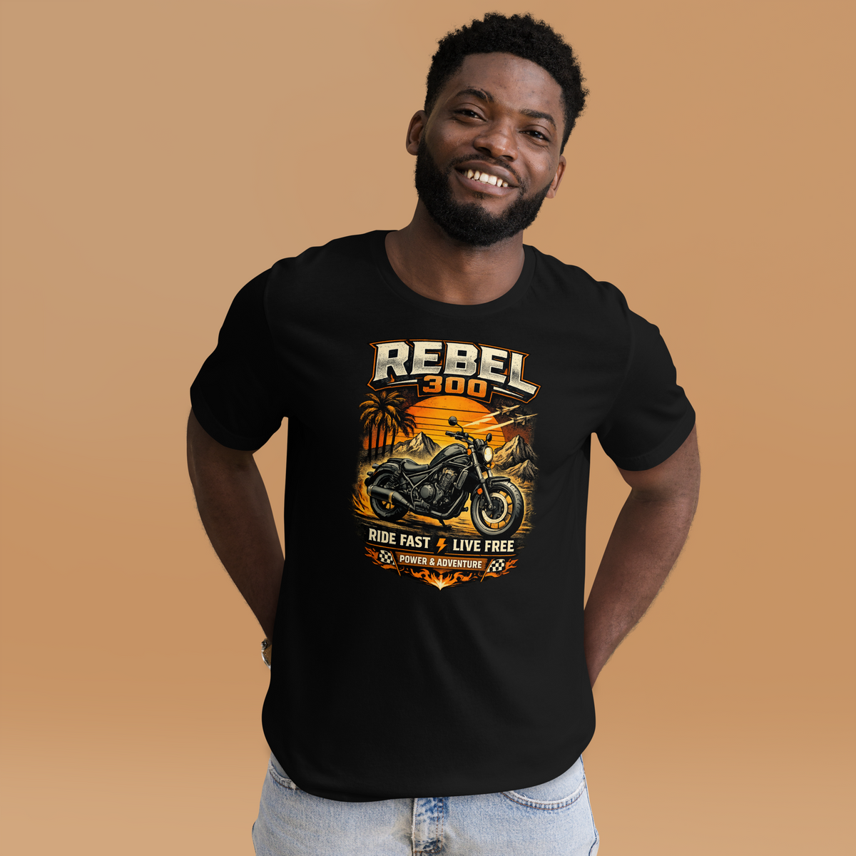 Unisex Rebel 300 Ride Fast Live Free Vintage Motorcycle Graphic Tee product image
