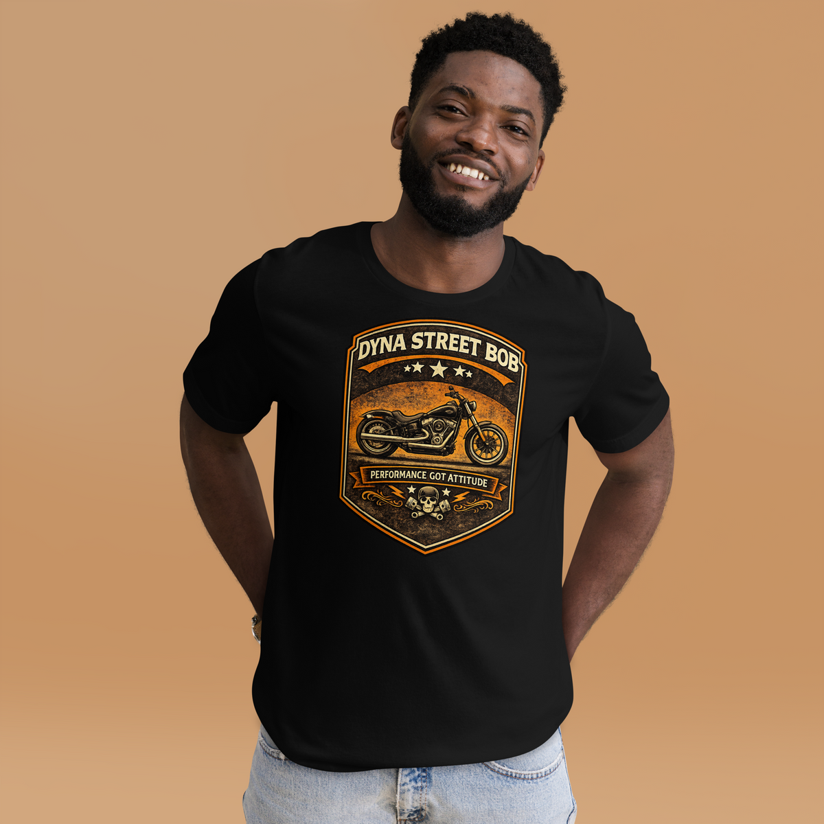 Dyna Street Bob Performance Got Attitude Vintage Motorcycle Graphic Tee black t-shirt front mockup