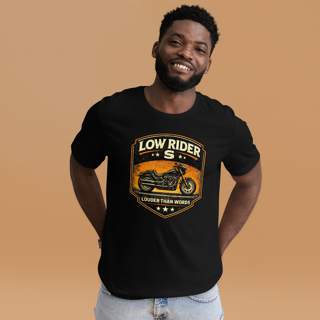 Low Rider S Louder Than Words Motorcycle Graphic Tee black t-shirt front mockup