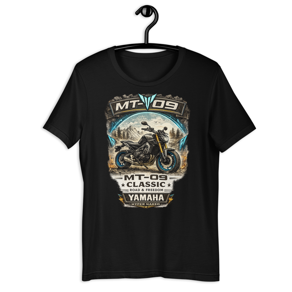 MT-09 Classic Yamaha Vintage Motorcycle Graphic Tee black unisex tee mockup