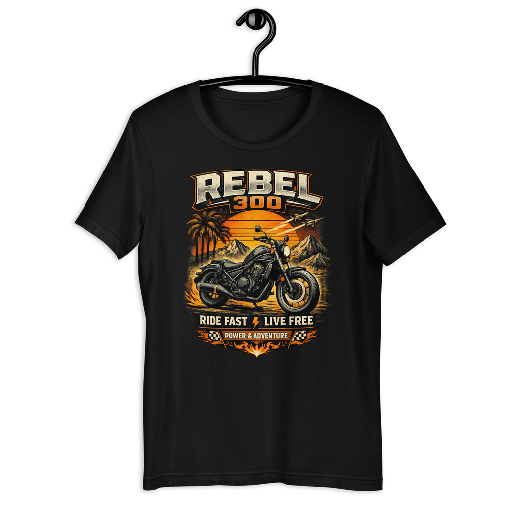 Unisex Rebel 300 Ride Fast Live Free Vintage Motorcycle Graphic Tee product image