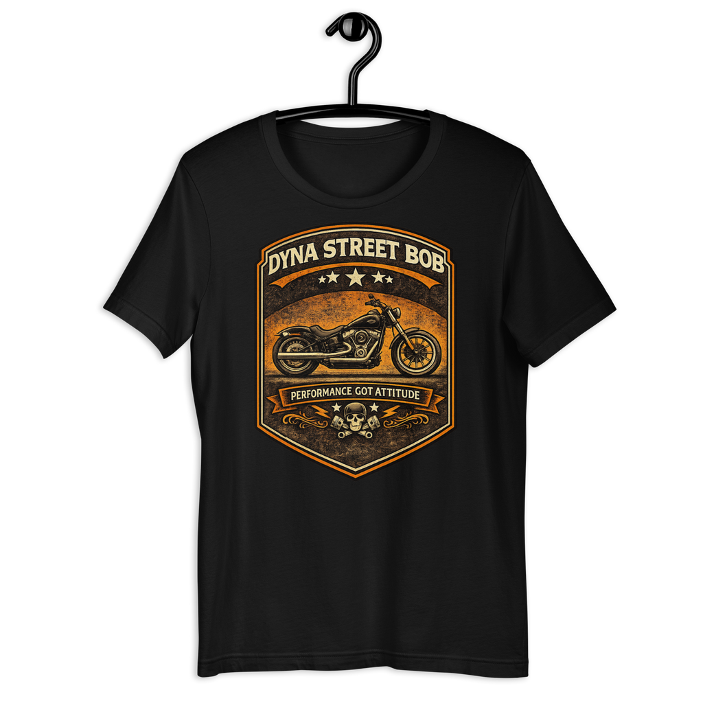 Dyna Street Bob Performance Got Attitude Vintage Motorcycle Graphic Tee black unisex tee mockup