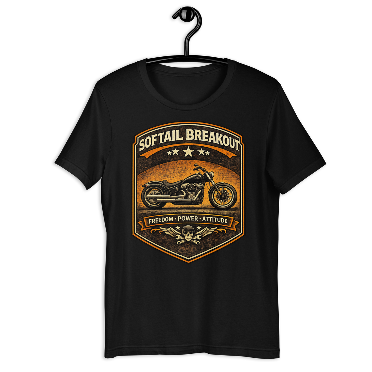 Softail Breakout Freedom Power Attitude Vintage Motorcycle Graphic Tee black unisex tee mockup