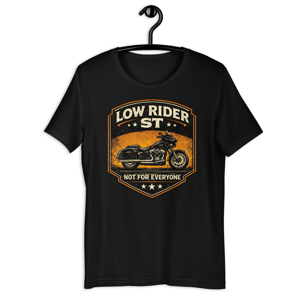 Low Rider ST Not For Everyone Vintage Motorcycle Graphic Tee black unisex tee mockup