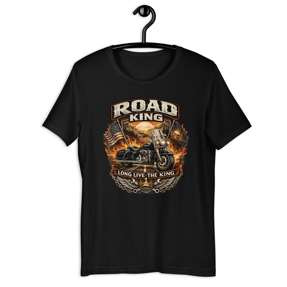 Road King Long Live The King Vintage Motorcycle Graphic Tee black unisex tee mockup