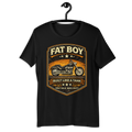 Fat Boy Built Like A Tank Motorcycle Graphic Tee main graphic tee image